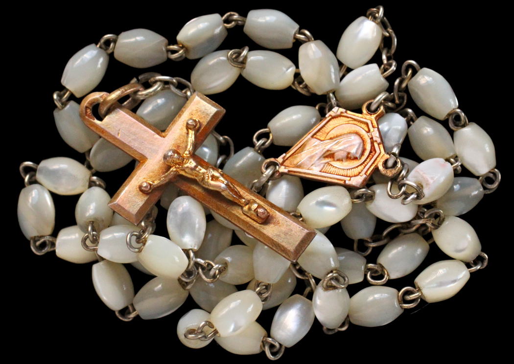 アンティーク ロザリオ キリスト教 数珠 フランス 木彫り 金  Rosary
